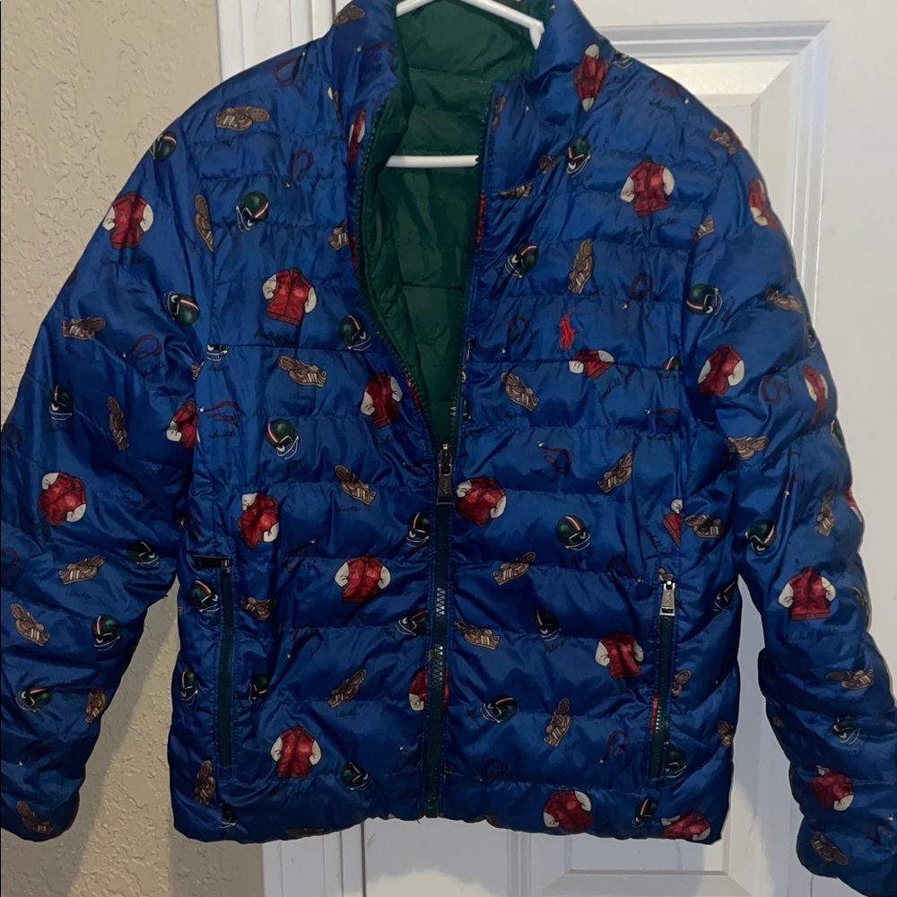Polo Ralph Lauren Kids Reversiable Blue Puffer Jacket with Green Lining